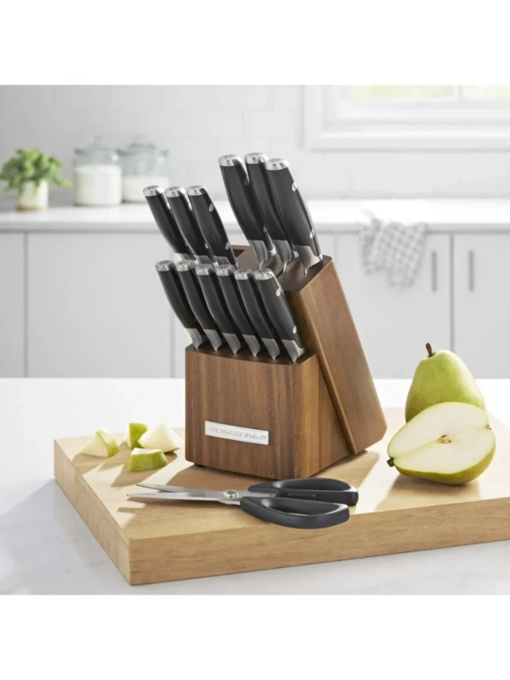 The Woman Pioneer Black 14-Piece Acacia Wood Stainless Steel Knife Block Set